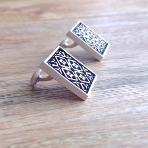 ARCHITECTURE, Set of Cufflinks and Bracelet, Sterling Silver and Natural Leather