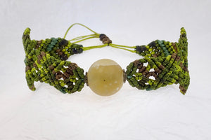 Macrame bracelet, frosted afghan jade bead. Adjustable, Handmade in Canada