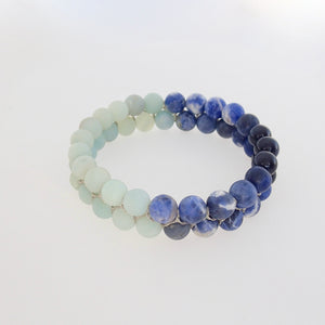 Gemstone bracelet by Pellara, inspired by Blue Jay, made of Amazonite, Sodalite, Blue Tiger eye