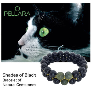 Gemstone bracelet, Shades of Black by Pellara. Made of Jade, Obsidian, Agate & onyx. The Heart & Base chakras.