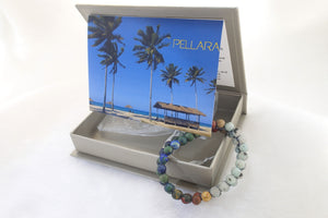 Gift package for Gemstone Bracelet, Summer Breeze by Pellara. Made of Picasso Jasper, Sesame Jasper & Azurite Malachite. 6mm
