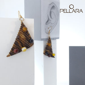 Triangle macrame earrings, Handmade in Canada, Drop earrings, Colour variation, Natural gemstones, Base alloy hooks, Camuflage Brown