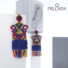 Load image into Gallery viewer, Traditional rug macrame earrings, Handmade in Canada, Drop earrings, Colour variation, Base alloy hooks, Royal Blue