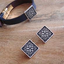 Load image into Gallery viewer, ARCHITECTURE, Set of Cufflinks and Bracelet, Sterling Silver and Natural Leather