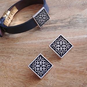 ARCHITECTURE, Set of Cufflinks and Bracelet, Sterling Silver and Natural Leather