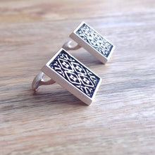 Load image into Gallery viewer, ARCHITECTURE, Set of Cufflinks and Bracelet, Sterling Silver and Natural Leather
