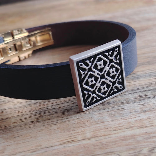 ARCHITECTURE, Cuff Bracelet, Sterling Silver and Natural Leather