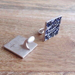 LAYLI, Set of Cufflinks and Bracelet, Sterling Silver and Natural Leather