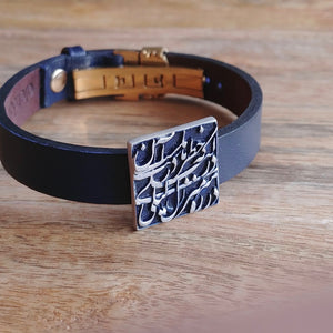 LAYLI, Set of Cufflinks and Bracelet, Sterling Silver and Natural Leather