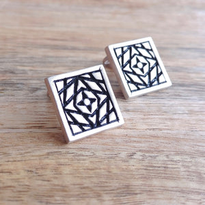 NEBULA STAR, Set of Cufflinks and Bracelet, Sterling Silver and Natural Leather