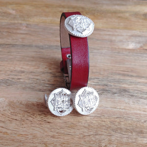 COINS, Set of Cufflinks and Bracelet, Sterling Silver and Natural Leather