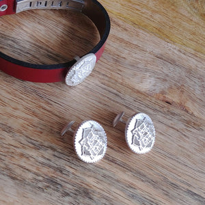 COINS, Set of Cufflinks and Bracelet, Sterling Silver and Natural Leather