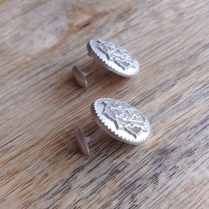 COINS, Set of Cufflinks and Bracelet, Sterling Silver and Natural Leather