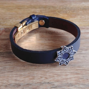 SHAMSA, Set of Cufflinks and Bracelet, Sterling Silver and Natural Leather