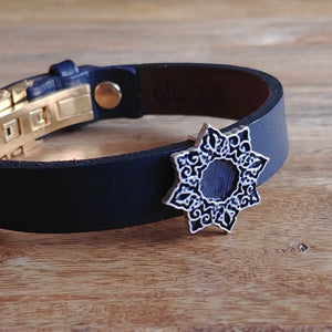 SHAMSA, Set of Cufflinks and Bracelet, Sterling Silver and Natural Leather