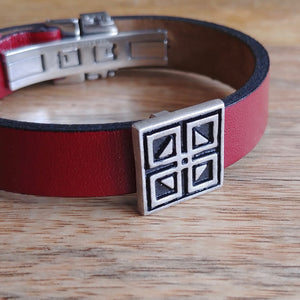 WINDOWS, Set of Cufflinks and Bracelet, Sterling Silver and Natural Leather