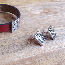 Load image into Gallery viewer, WINDOWS, Set of Cufflinks and Bracelet, Sterling Silver and Natural Leather