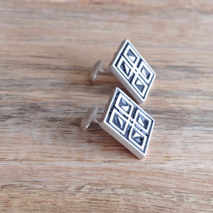 WINDOWS, Set of Cufflinks and Bracelet, Sterling Silver and Natural Leather