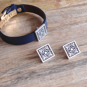FOUR GARDENS, Cuff Bracelet, Sterling Silver and Natural Leather