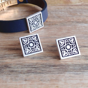 FOUR GARDENS, Set of Cufflinks and Bracelet, Sterling Silver and Natural Leather