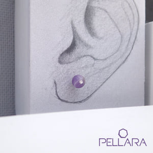 Sterling silver natural gemstone stud earrings contains a sparkling piece of Cubic Zirconia. Very light and hypo-allergenic, 6mm or 8mm beads. Amethyst