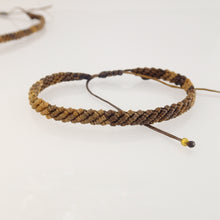 Load image into Gallery viewer, Dark Brown macrame jewellery set, Necklace and bracelet, golden plated stainless steel pendant. Adjustable, Handmade