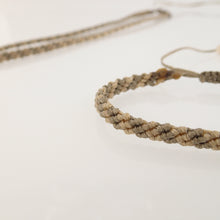 Load image into Gallery viewer, Pale brown macrame jewellery set, Necklace and bracelet, golden plated stainless steel or Sterling silver pendant. Adjustable, Handmade