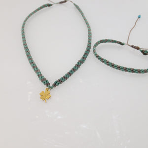 Golden plated macrame jewellery set, Necklace and bracelet, golden plated stainless steel pendant. Adjustable, Handmade