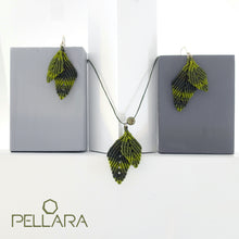 Load image into Gallery viewer, Early summer leaves macrame jewellery set, Necklace and earrings, Sterling silver hooks and bail. Adjustable, Handmade, dragon blood stone