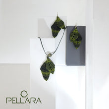 Load image into Gallery viewer, Early summer leaves macrame jewellery set, Necklace and earrings, Sterling silver hooks and bail. Adjustable, Handmade, dragon blood stone