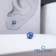 Load image into Gallery viewer, Sterling silver natural gemstone stud earrings contains a sparkling piece of Cubic Zirconia. Very light and hypo-allergenic, 6mm or 8mm beads. Kyanite