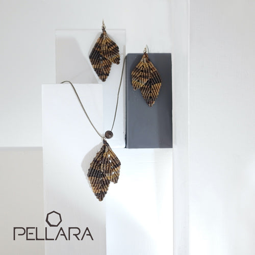 Mid autumn leaves macrame jewellery set, Necklace and earrings, Sterling silver hooks and bail. Adjustable, Handmade, Bronzite