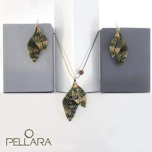 Mid summer leaves macrame jewellery set, Necklace and earrings, Sterling silver hooks and bail. Adjustable, Handmade, Picasso jasper