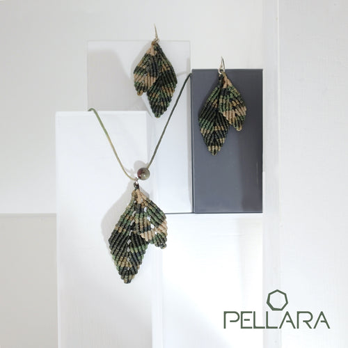 Mid summer leaves macrame jewellery set, Necklace and earrings, Sterling silver hooks and bail. Adjustable, Handmade, Picasso jasper