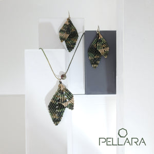 Mid summer leaves macrame jewellery set, Necklace and earrings, Sterling silver hooks and bail. Adjustable, Handmade, Picasso jasper