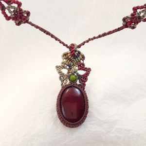 Blood Red Jasper Micro Macrame Necklace