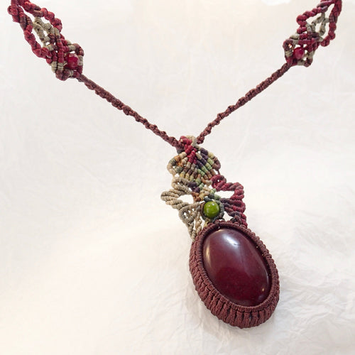 Blood Red Jasper Micro Macrame Necklace