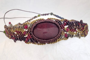 Red Jasper Maroon Micro Macrame Set of Bracelet, Choker and a Pair of Earrings