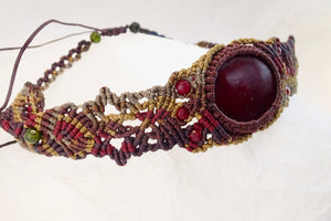 Red Jasper Maroon Micro Macrame Set of Bracelet, Choker and a Pair of Earrings