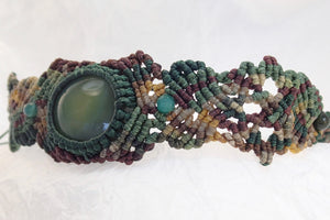 Dark Green Agate Micro Macrame Set of Bracelet, Necklace, Choker and Two Pairs of Earrings