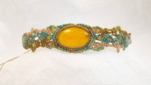 Micro Macrame Choker, Natural Yellow Agate Cabochon