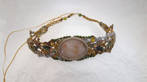 Micro Macrame Choker, Natural Sunstone Cabochon
