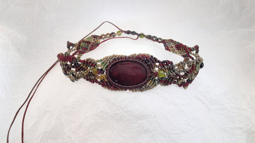 Micro Macrame Choker, Red Agate Cabochon