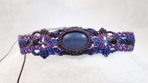 Micro Macrame Choker, Natural Lapis Lazuli Cabochon