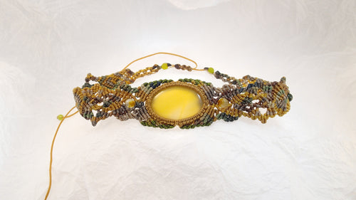 Micro Macrame Choker, Natural Yellow Agate Cabochon