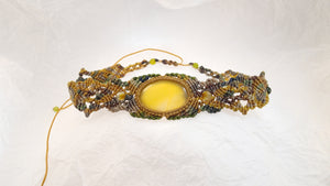 Micro Macrame Choker, Natural Yellow Agate Cabochon