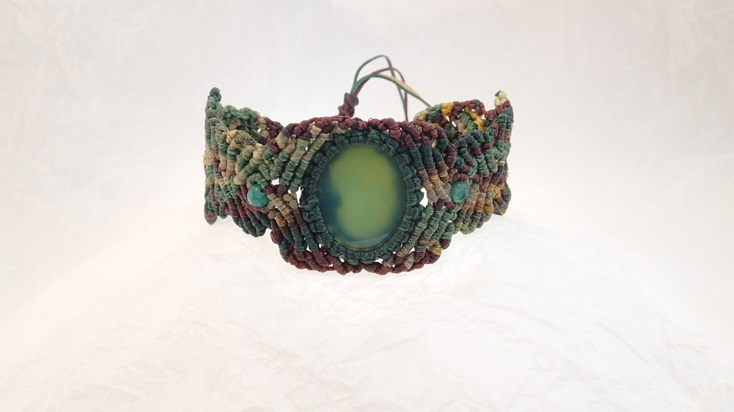 Micro Macrame Bracelet, Green Agate Cabochon
