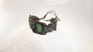 Micro Macrame Bracelet, Green Agate Cabochon