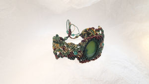 Micro Macrame Bracelet, Green Agate Cabochon