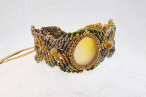 Yellow Agate Khaki Micro Macrame Set of Bracelet, Necklace, Choker, ring and a Pair of Earrings